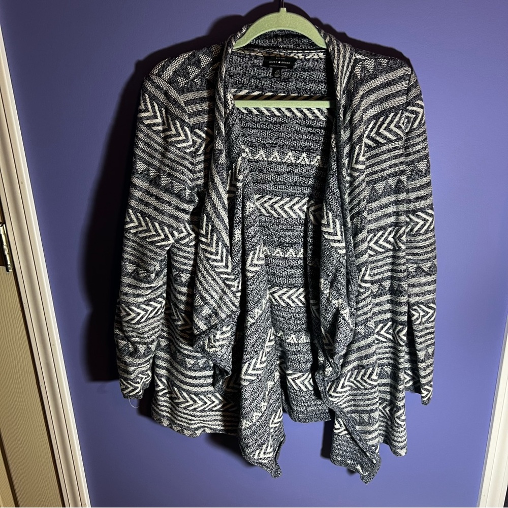 Lucky Brand Blue & White Aztec Waterfall Cardigan Size Large